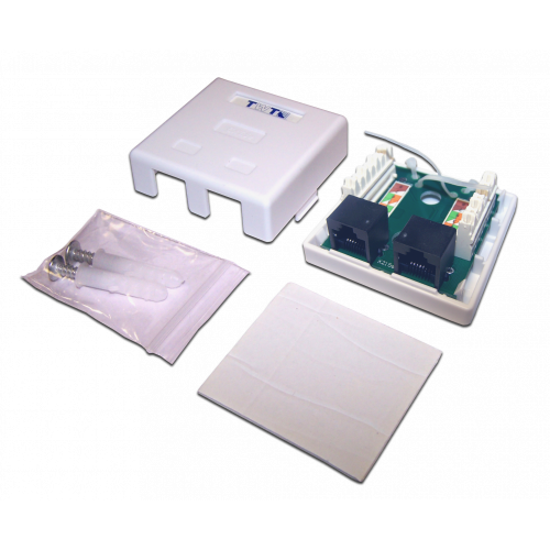 Настенная розетка, 1-2 порта RJ-45 категории 5е, UTP, белая